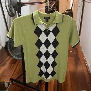 The Children’s Place boys L (10/12) Green collared shirt w/ black & white argyle